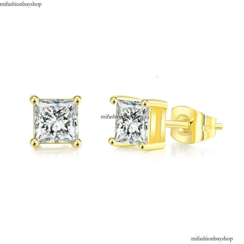 2024 Ins Top Sell Stud Earrings Simple Fashion Jewelry Sterling Sier Fill Princess Cut White 5A Cubic Zircon Party Women Wedding Earring Gift