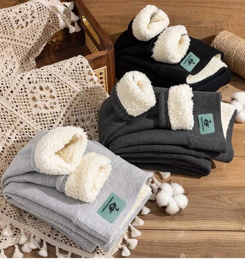 2025 New Cashmere Joggers Leggings Fashion Women Slim Fleece Autumn Winter Lamb Legging Office Lady Commute Warm Tights OutwearT251016