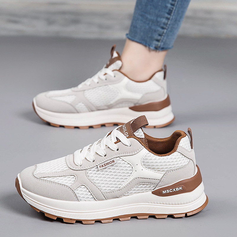 2025 New Autumn Casual Women's Sports With Breathable And Lightweight Mesh, Versatile Forrest Gump Shoes, Thick Soled Dad Shoes For Women