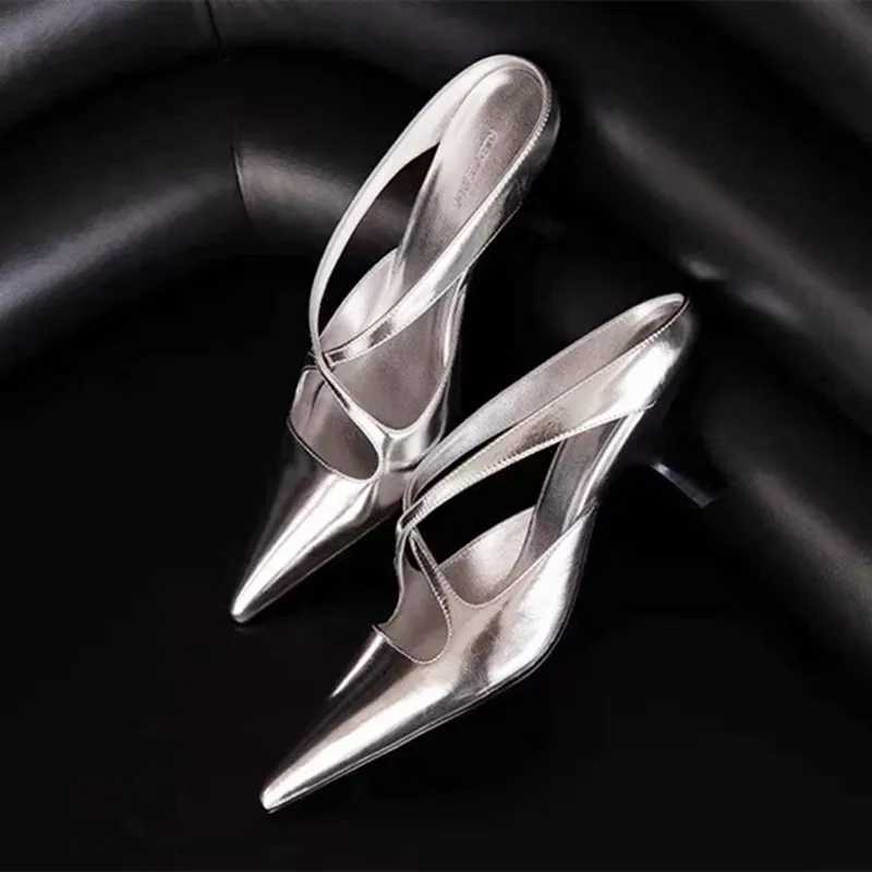 Elegant Leather Muels Sandals Women Sexy Pointy Toe Cross Strap Design Slide Sandals Luxury Party Dress Heels Sandalias De Mujer Z251015