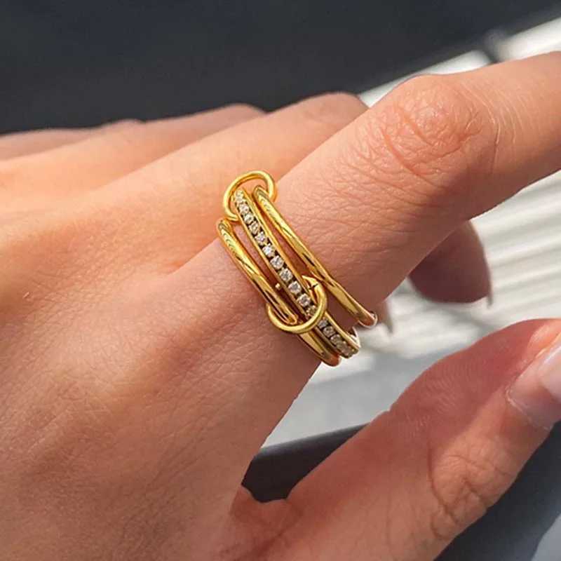 Minimalism Glossy Shiney Stainless Steel White Crystal Inlaid Multilayer Stacked Rings for Women Waterproof Jewelry Wholesale Z251017