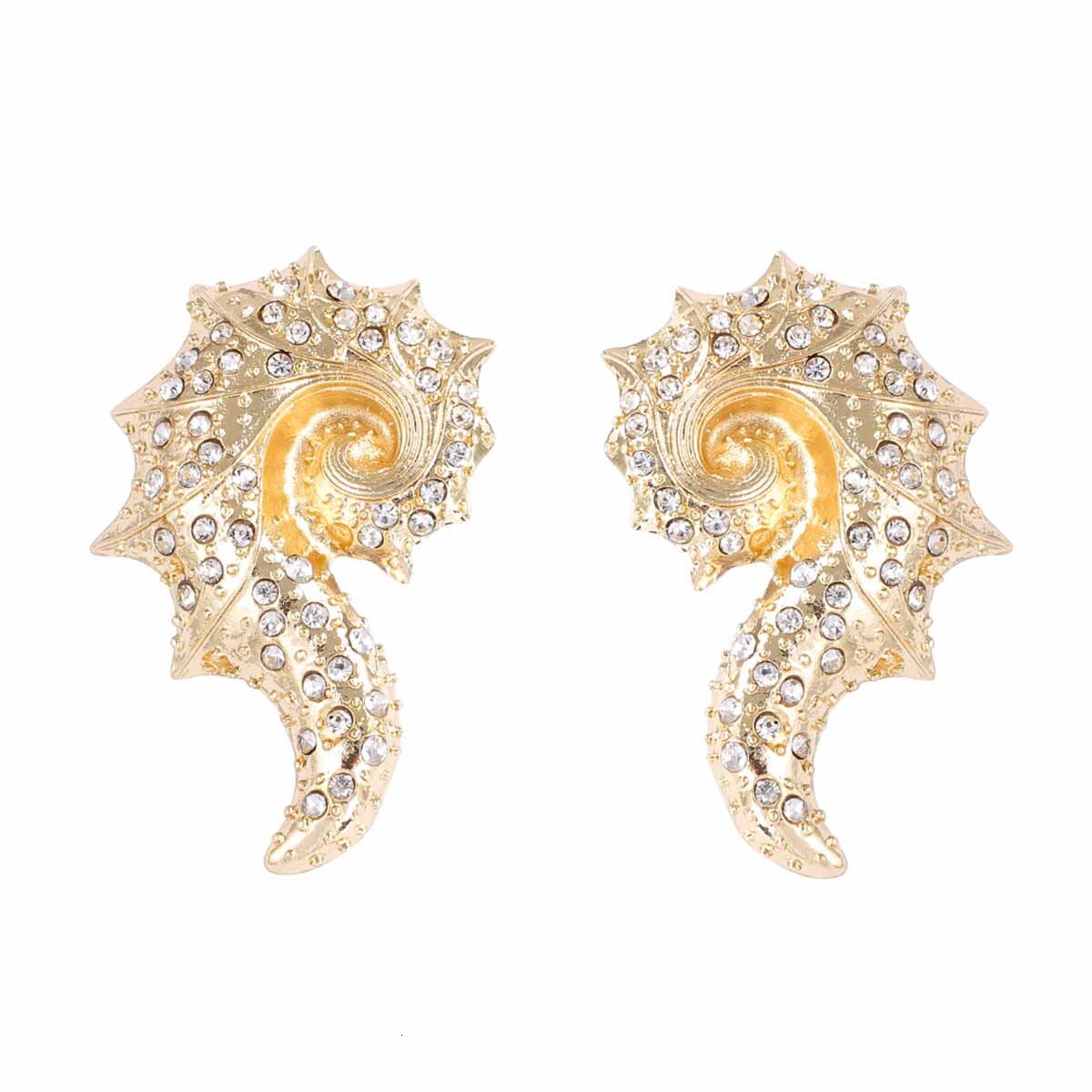 Ocean designer earrings Minimalist Style Light Luxury High-End Design Exaggerated Alloy Inlaid Zircon Unique Conch Women's Earrings free shipping