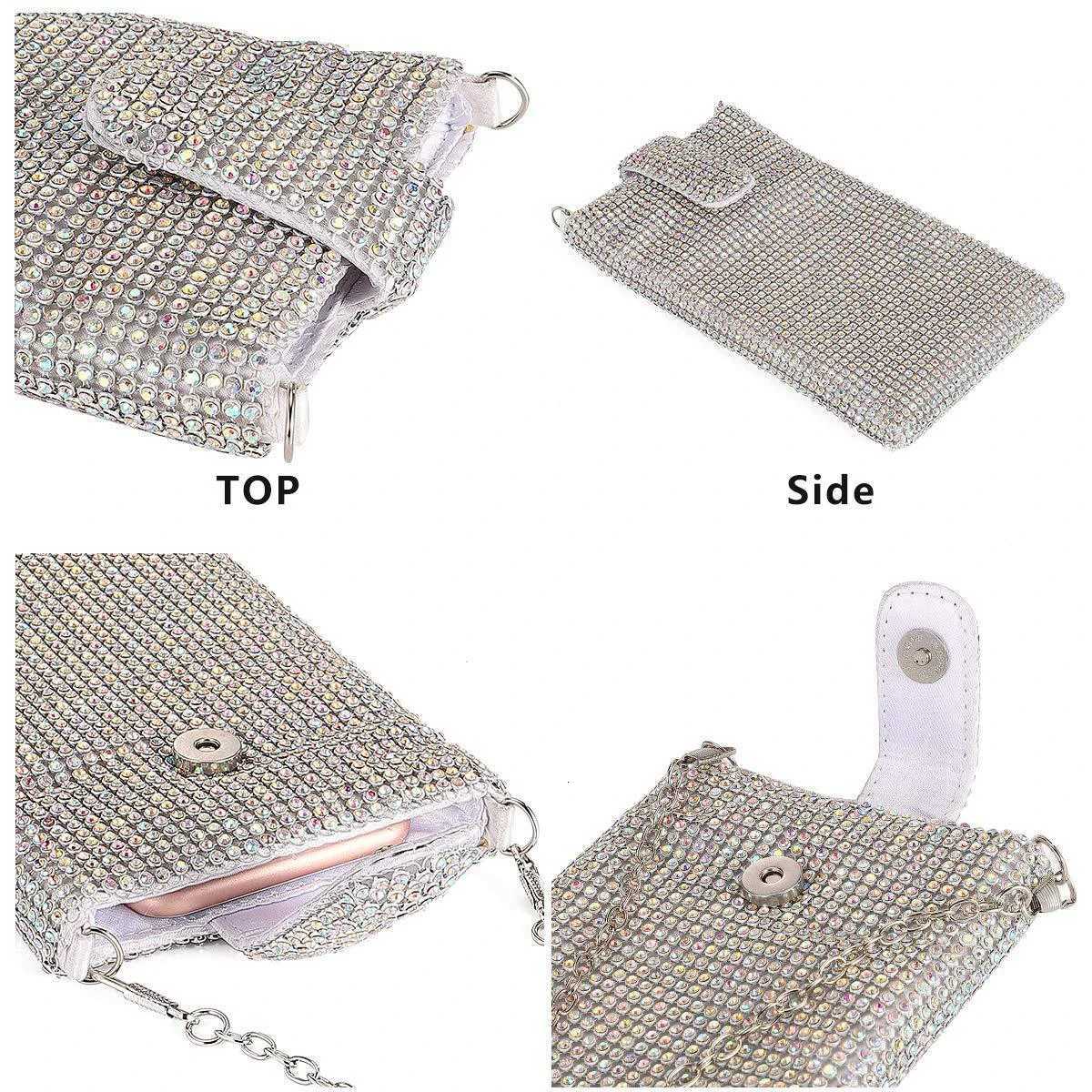 Shiny rhinestone mobile phone wallet metal chain shoulder lipstick mini bag dinner party ball messenger bag Z251017