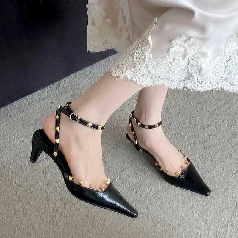 Gold Silver Rivet Designer High Heels Women Sexy Pointed Toe Leather Pattern Women Pumps Slingbacks Heeled Sandals Party Shoes Z251015