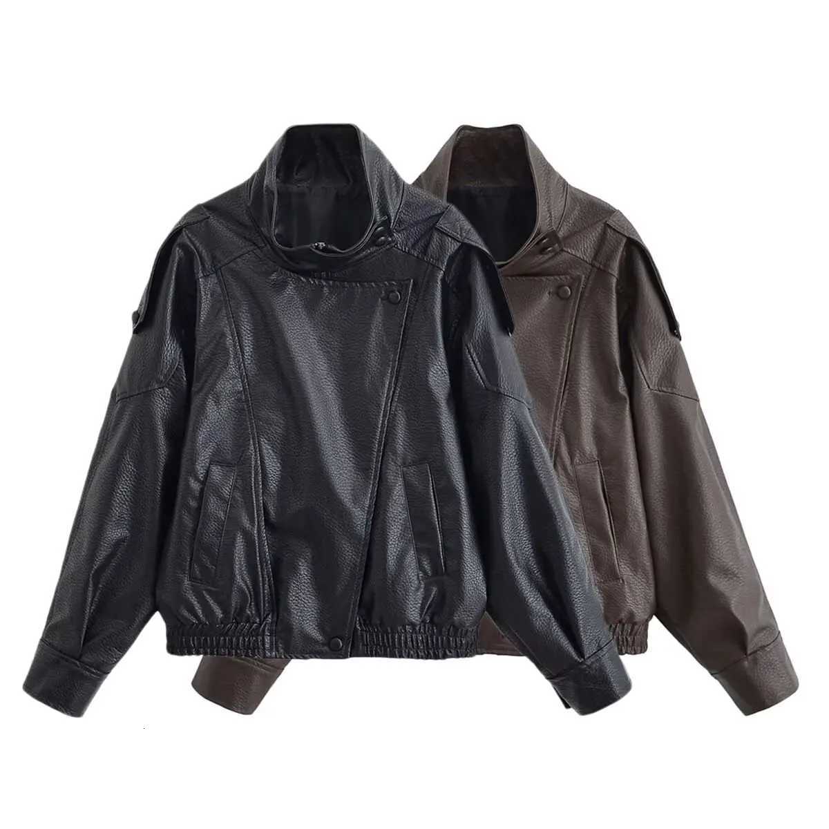 DiYiG Women 2025 Autumn New Fashion Imitation Leather Jacket Chic Zipper Joker Lapel Long Sleeve Jacket Outerwear MujerT251017