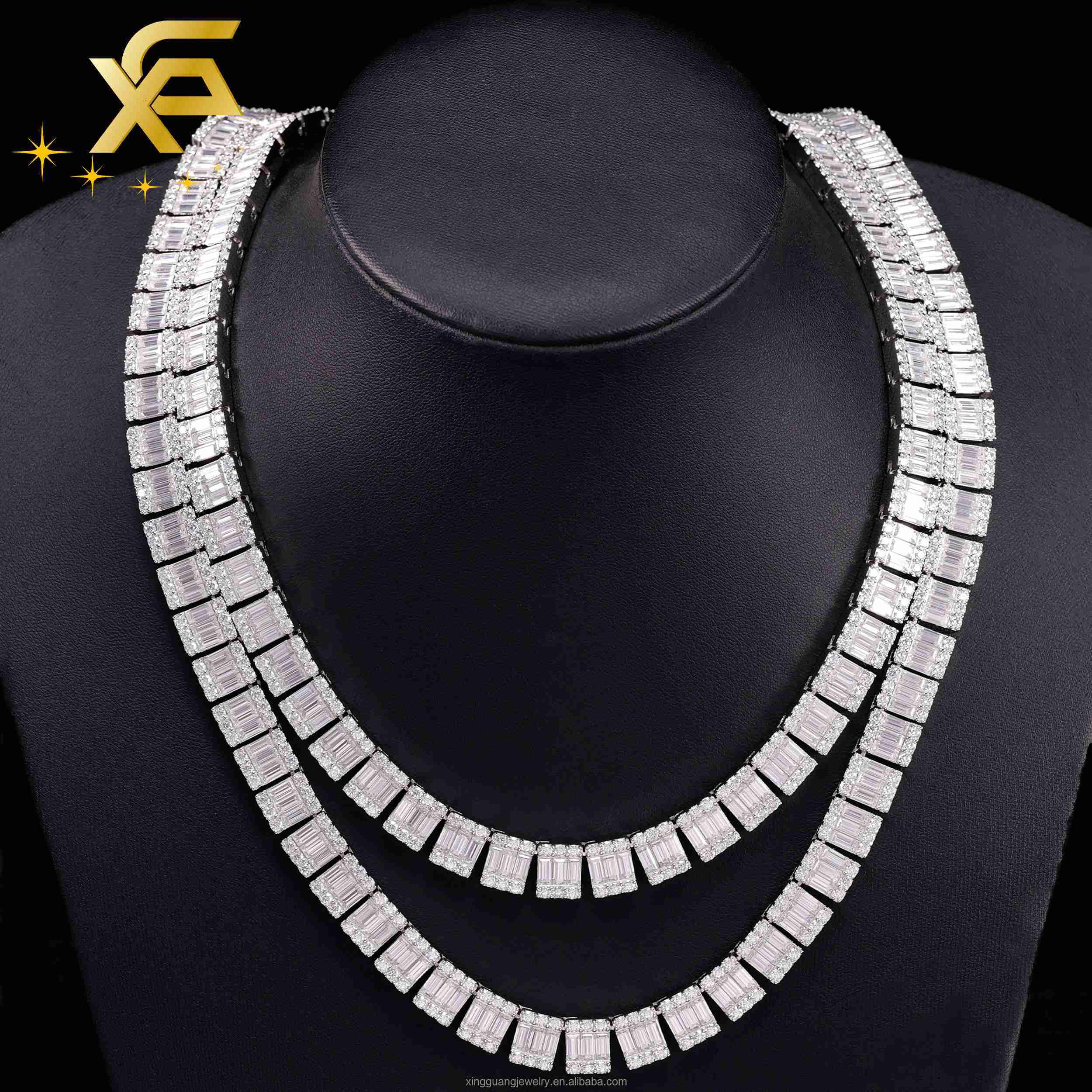 Luxury Baguette Diamond Necklace Iced Out VVS Moissanite Diamond 10mm Cuban Chain White Gold Plated Sterling Silver Men Jewelry
