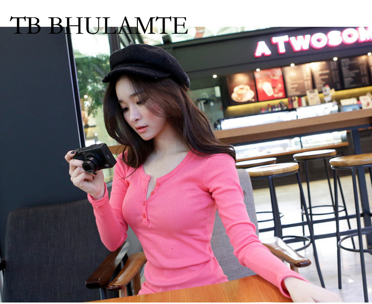 TB BHULAMTE Free Shipping New Designer Clothing 2025 Autumn Button Solid Color Long Sleeved T-shirt Women's Slim Fit Korean Top Jacket Trend