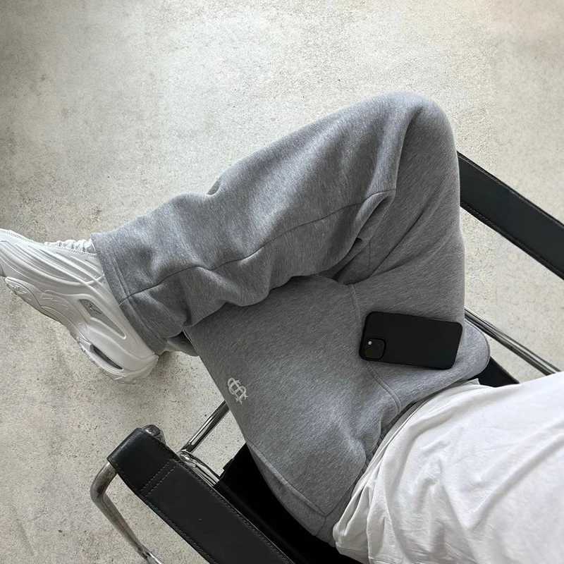 Black Gray Elastic Rope Zipper Hoodie Sweatpants Solid Color Mens Embroidered High Street Hiphop Rap Street PantsXJ251017