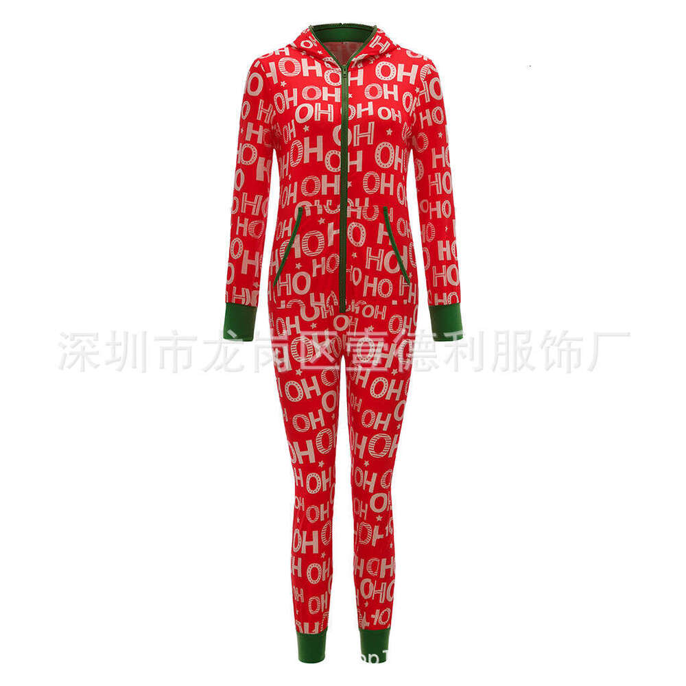 Christmas Pajamas For Women Autumn And Winter New Style Couple Hooded Home Clothes One-Piece Pants B5