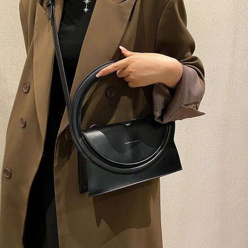 Top Brand Handbags For Women Fashion Big Round Handle Design Clutch Pu Leather Lady Crossbody Shuolder Bag
