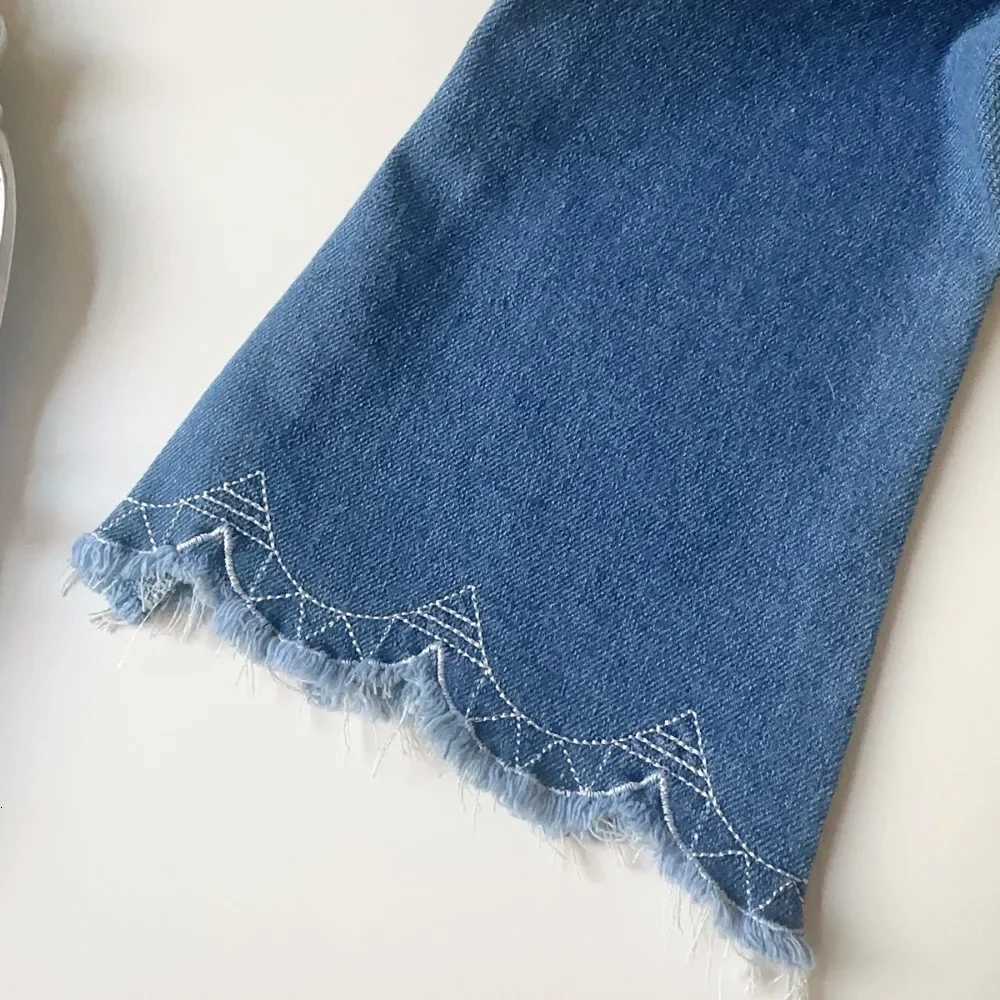 37 Years Old Cute Baby Girl Clothes Blue Kids Jeans Spring and Autumn New Solid Color Flared Pants Casual Childrens ClothingT251017