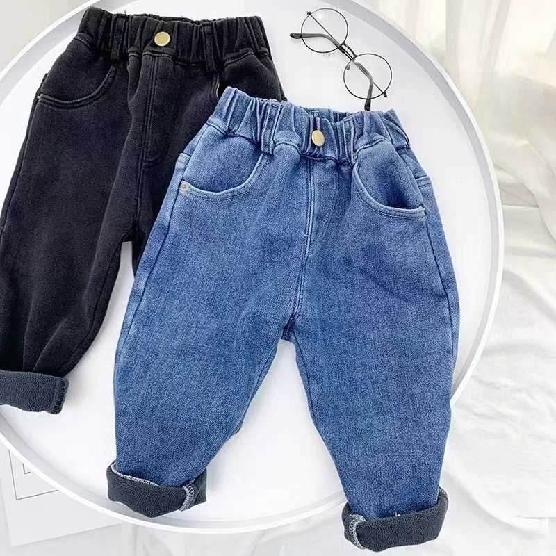 Boys FleeceLined Jeans Thick OnePiece Winter Pants for Baby Children Warm Stylish Kids ClothesT251017