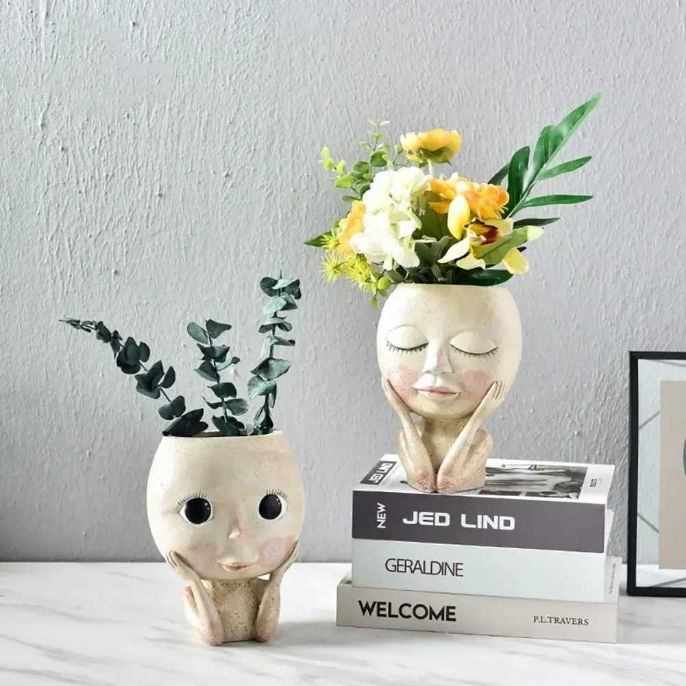 Creative Face Flower Pot Head Planter Pot Succulent Planter Resin Art Statue Sculpture Potted Decorative Ornaments Vase C251017