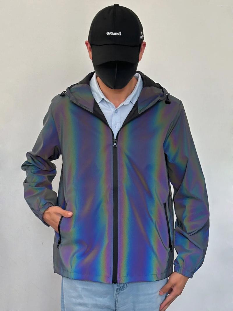 Men's Jackets Colorful Reflective Jacket Fashion Spring Autumn Casual Riding Luminous Streetwear Male Hip Hop