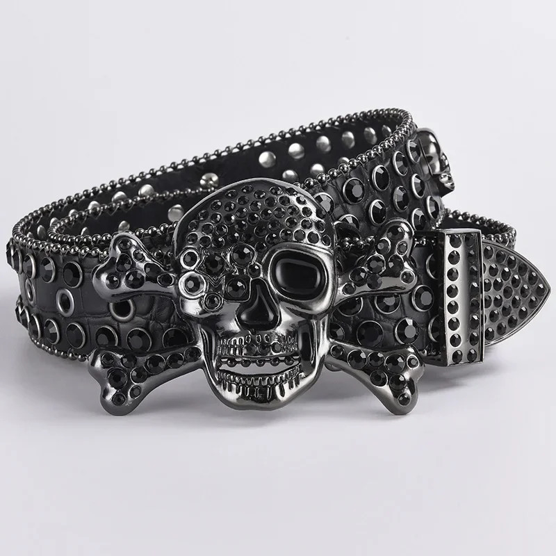 Punk Skull Diamond Belts Buckle Hip Hop Jeans Decorative Pu Rhinestone Acrylic Crystal Belt Men Women Y2k Alloy Solid Pin Buckle 251010