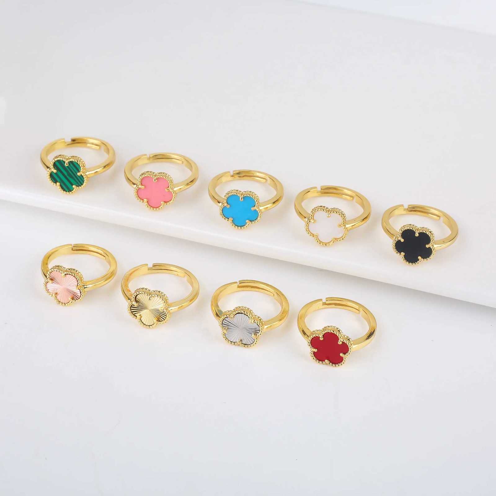 9Color New Minimalist Shell Natural Stone Plant Flower Ring With Adjustable Opening For Womens Luxurious Temperament CloverW251017