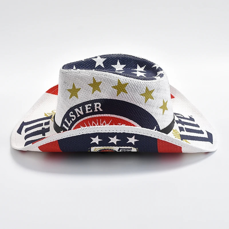 Paper Straw Western Cowboy Hat for Women Men Classic American Flag Cowgirl Cap Panama Jazz Hats Sombrero Hombre 251015
