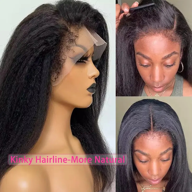 Transparent Kinky Straight HD Lace Front Wigs Human Hair With 4C Curly Baby Hair For Women Pre Plucked Yaki Full lace Human Hair Wigs glueless