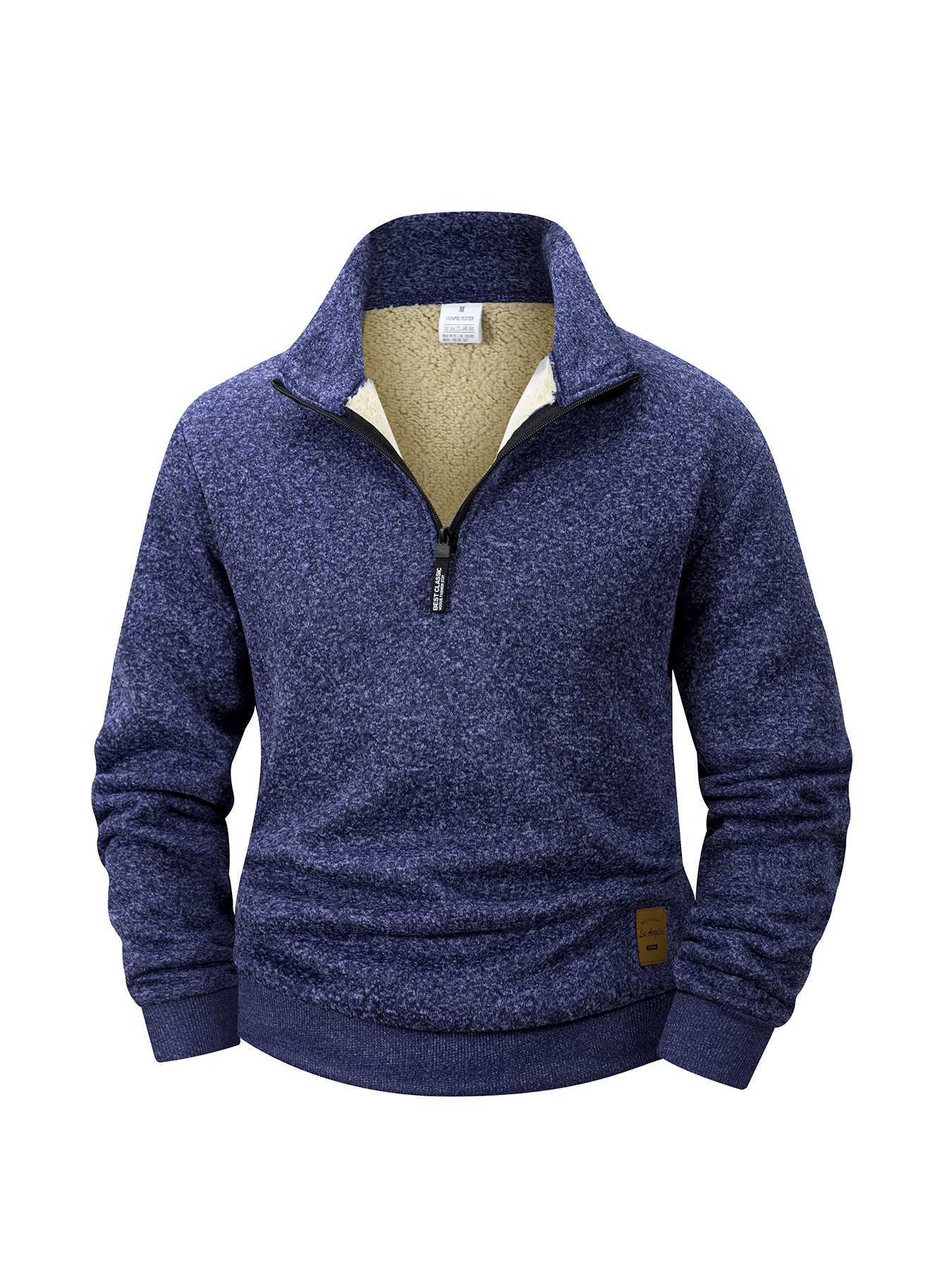Men Fleece Lined Sweatshirts Winter Warm Pullover Half Zipper Pullover for Male Hoody Outdoor Sweatshit Solid Color Stand Collar Z251017