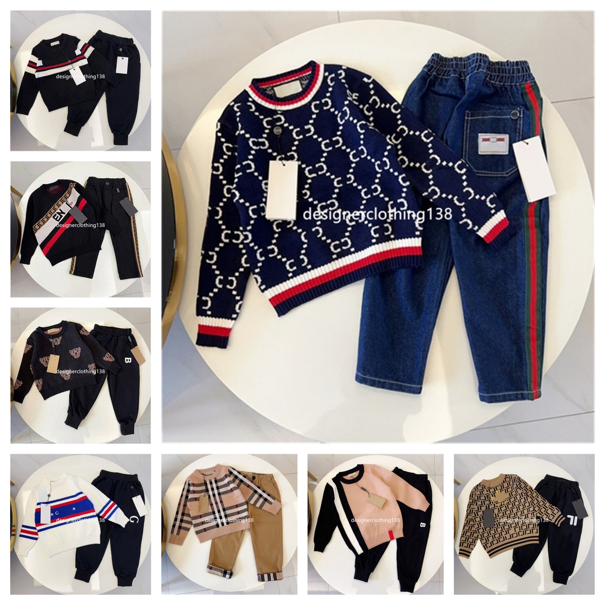 Designer Baby kids Sweater Set High Quality Boys and Girls Hooded Set for Infants Baby Clothing Fall/Winter Style Two-Piece Children's Set size 90-160CM A75