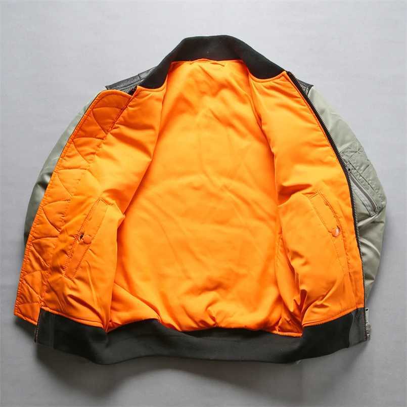 Top Quality Sheepskin MA1 Flight Jacket for Men Vintage Baseball Brand Motorcycle Biker Large Size Genuine Leather Coat J251017
