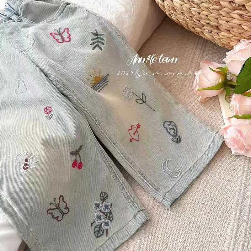 18M7Y Girls Denim Trousers Spring Summer Graffiti Jeans Treasure Fashion Embroidered Loose Straight Casual Pants GirlsT251017