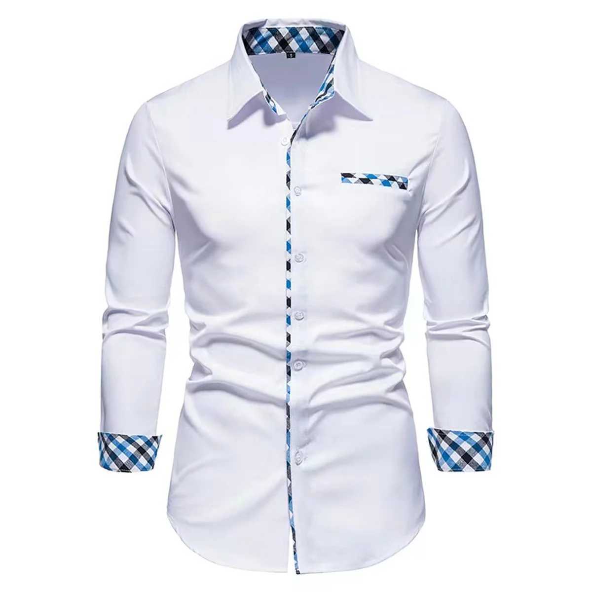 Mens Casual Fashion Black and White Business Lapel Button Shirt Red Blue White Shirt S6XL J251017