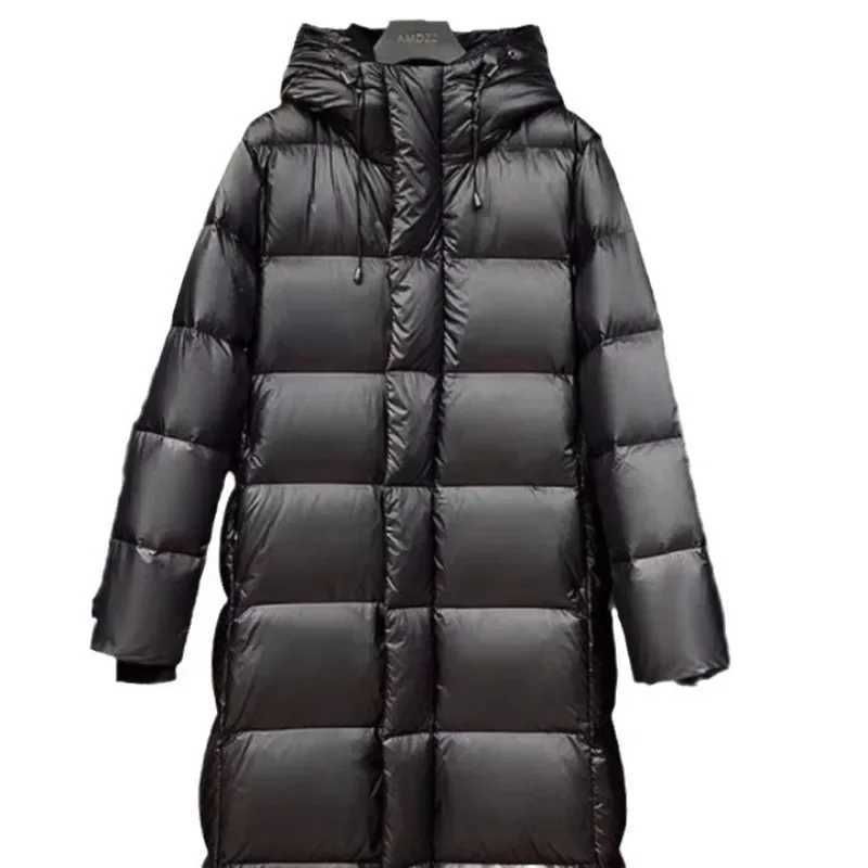 Down Jacket with Detachable Hood for Women Long Parkas Warm Thickened Coat Black Loose Overcoat Versatile New Winter W251016