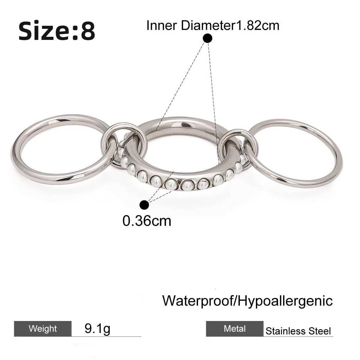 HANGZHI Multi Layered Pearl Rhinestone Ring INS Simple Premium Stainless Steel Jewelry for Women Men Vintage Chunky Jewelry New Z251017