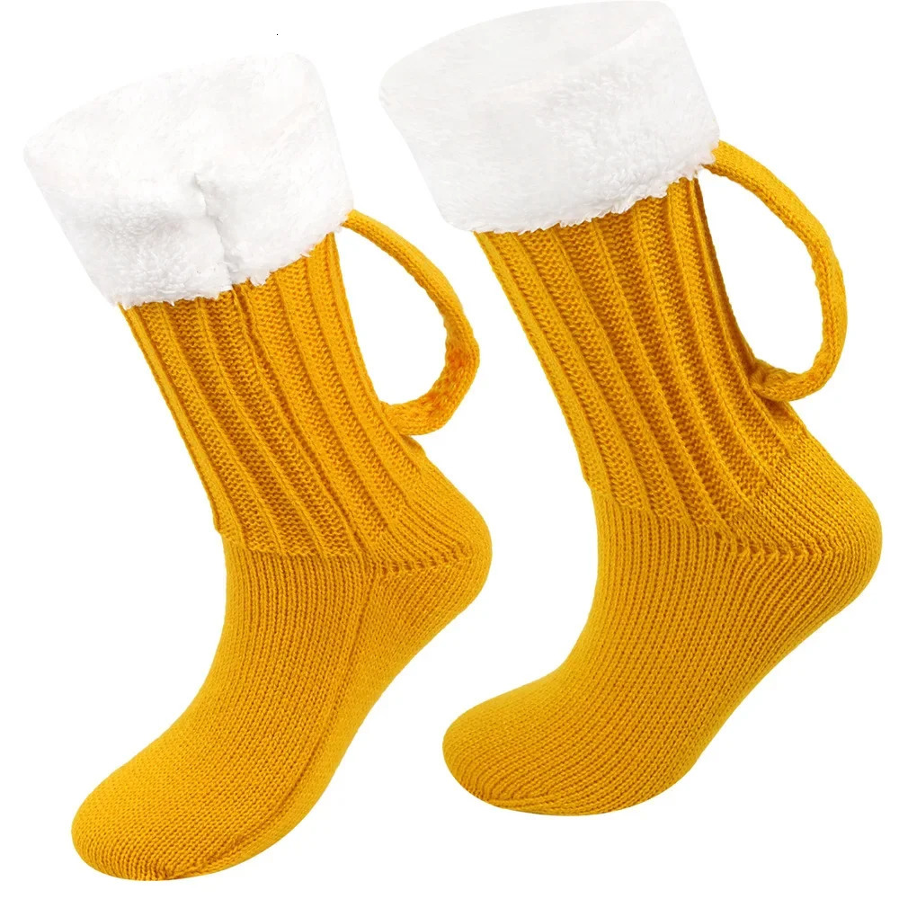 3D Beer Mug Knitted Socks Mens Padded Warm MidCalf Socks Women Winter Soft Funny Sleep Floor Socks Woolen Socks Christmas Gift 251017