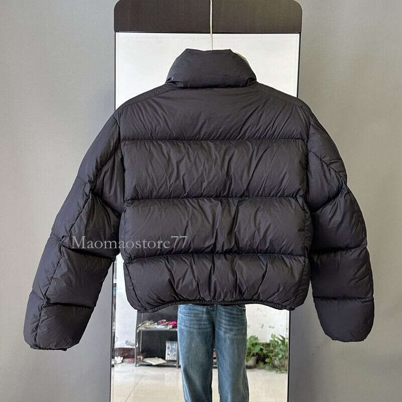 Korean Stand Collar Parkas For Women Black Zipper Up Warm Short Parka Jacket Woman Winter Slim Pockets Long Sleeve Coats Lady