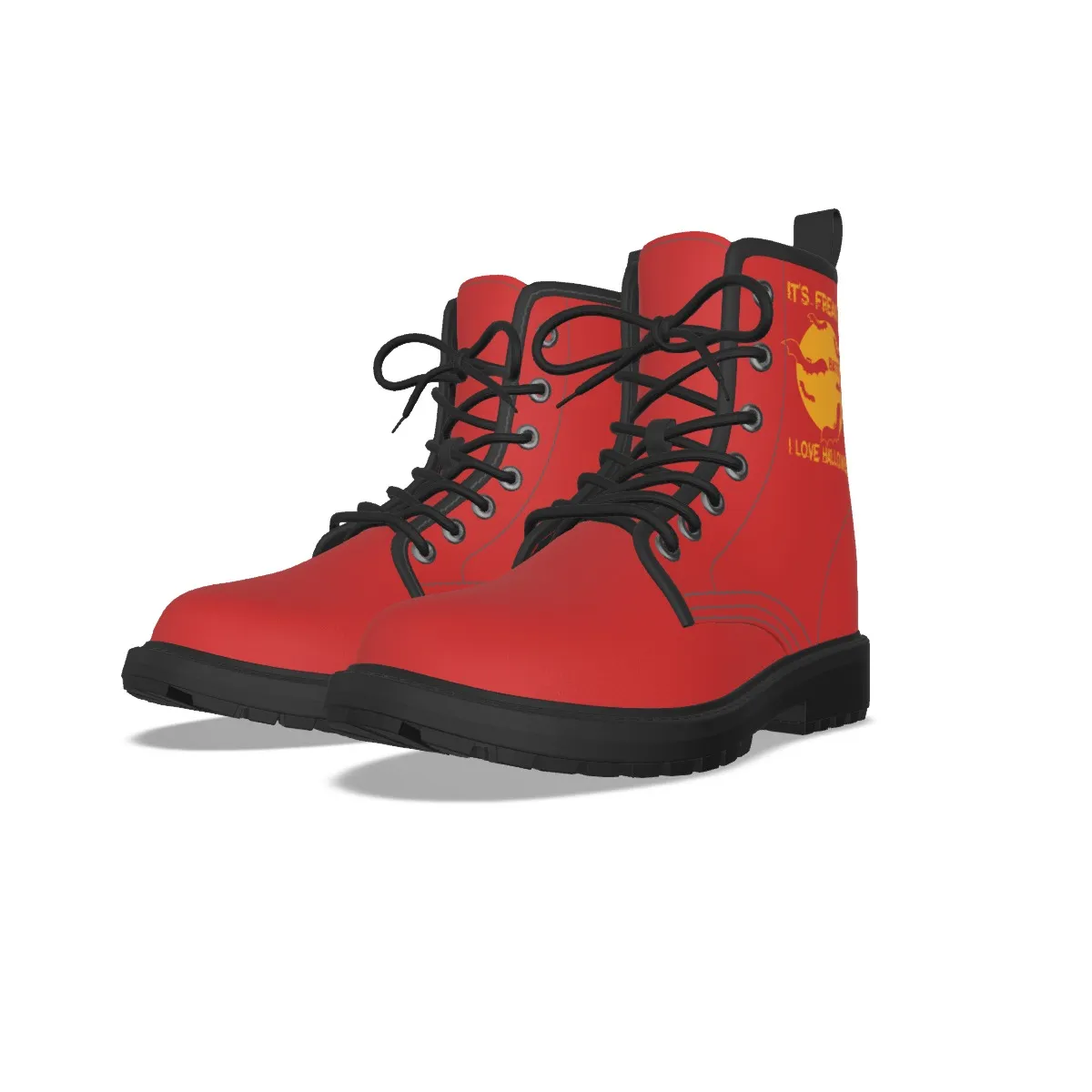 DHgatepod Women's Allover Print Martin Boots Black | PU Upper Rubber Sole | Fashion Ankle Boots Back Pull Loop