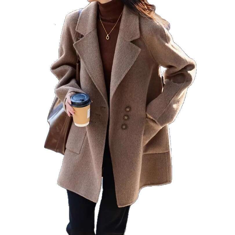 Women's Autumn Winter New Street Style Elegant Fashion Casual Woolen Coat Suit Collar Jacket For Women B5