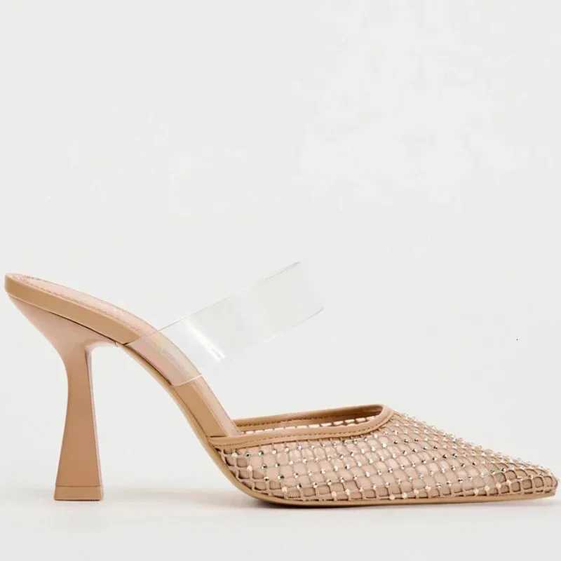 Crystal Mesh Breathable Thin High Heel Slippers Women Sexy Pointed Toe Slingback Slide Sandal Elegant Designer Party Dress Pumps Z251015