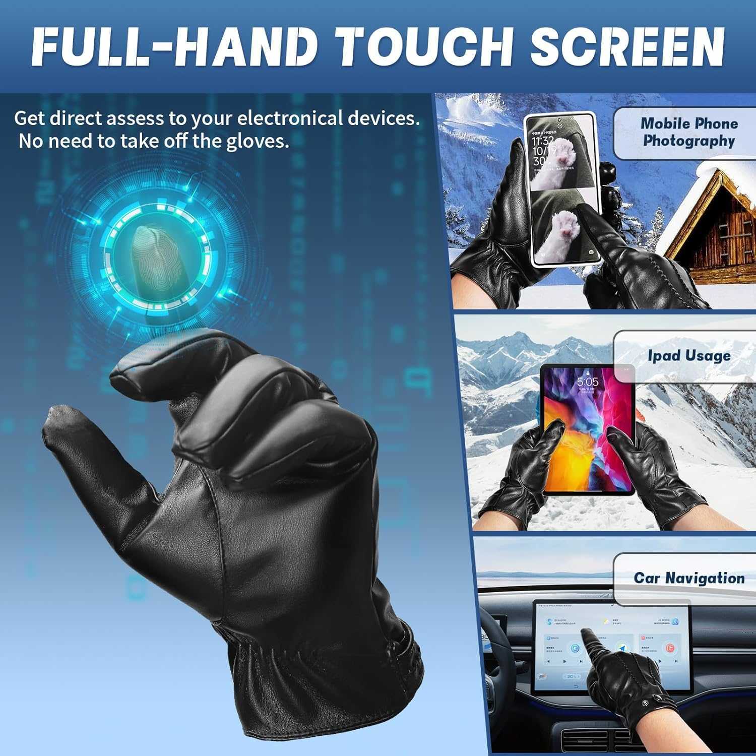 Winter Leather Gloves for Men Plush Lined Mens PU Gloves With Fullhand Touchscreen Mens Winter Gloves Z251017