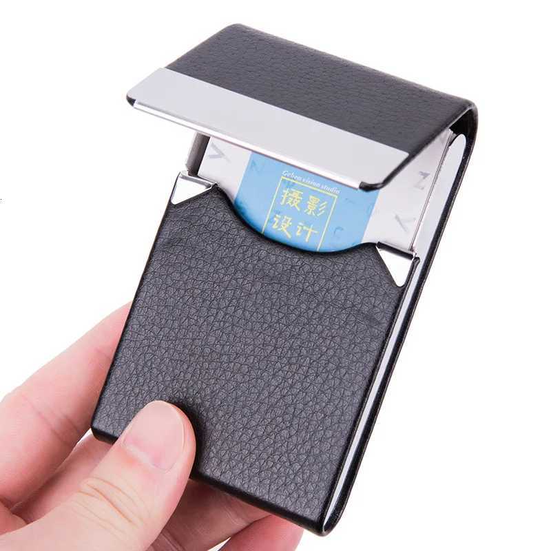 1 PC Business Card Holder Case Man Slim PU Leather Metal Pocket Card Holder with Magnetic Shut Black Name Card HolderW251017