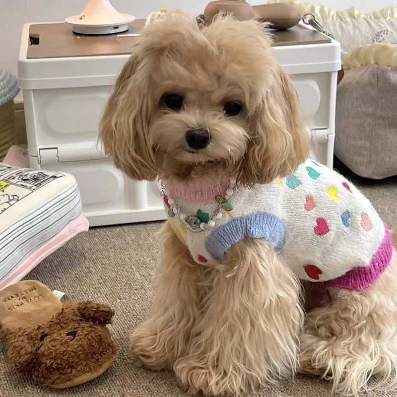 HeartPattern Embroidered Dog Sweater Teddy Sweet Clothes Bichon Winter Knit Pullover Yorkshire Warm Sleeveless PulloverW251017