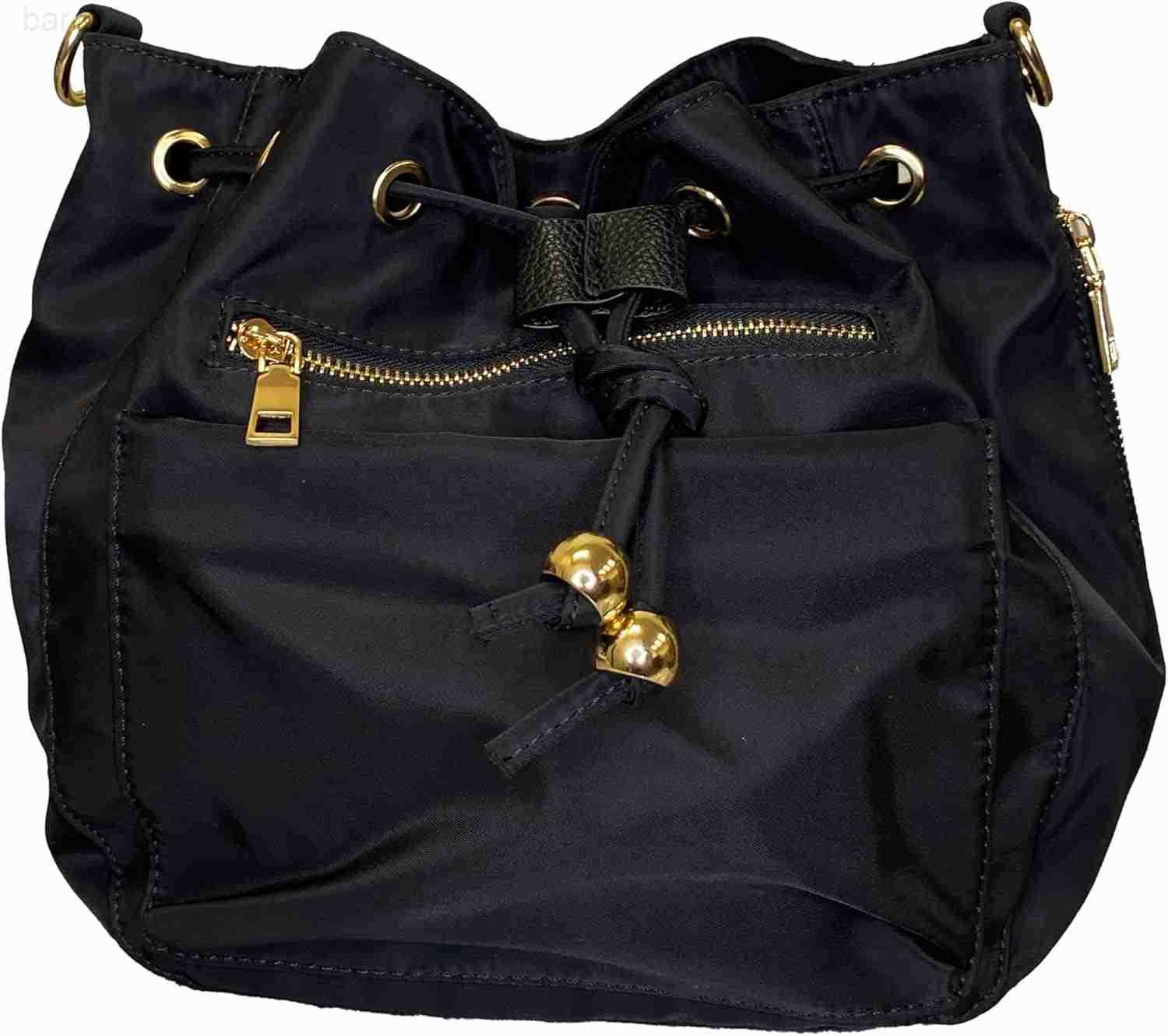 Premium Nylon Bucket Bag with 7 Zipper Pockets Premium Drawstring Bucket Bag Purse for Women Z251017