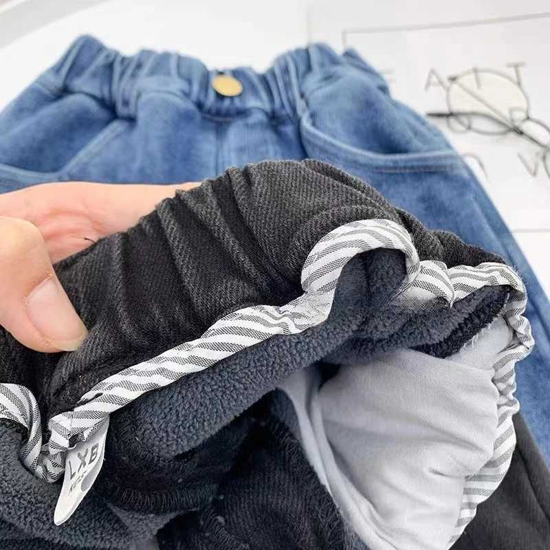 Boys FleeceLined Jeans Thick OnePiece Winter Pants for Baby Children Warm Stylish Kids ClothesT251017