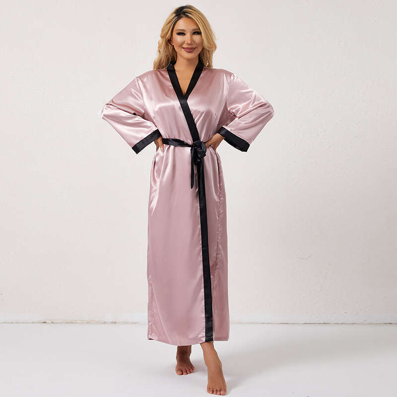 Luxurious Noble Thin Fashion Nightgown Simple Long Sleeve Homewear Women's Sexy Loose Sleepwear