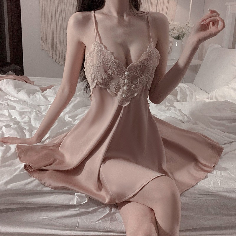 Lace Netted See-through Nightwear Outfit with Ribbon Detail
