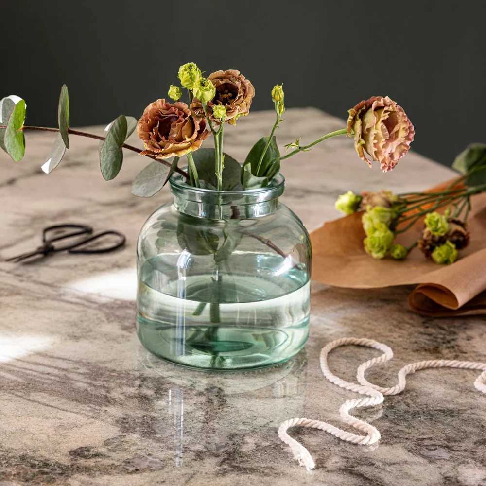 Decorative Wide Jug Glass Vase Clear Round Floral Centerpiece Indoor Use Perfect for Home Decor C251017