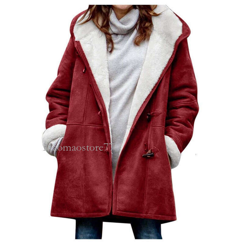 Women's Winter Intellectual Simple Haruku Style Solid Color Casual Button Cardigan Warm Mid-Length Hooded Women's Coat