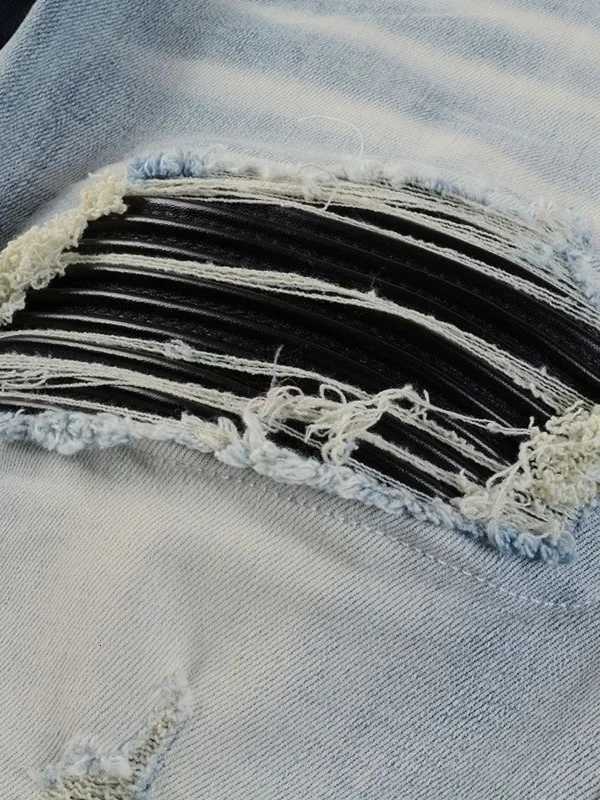 1 High Street Sle Distred Patch Slim Fit Jeans Mens Casual Faionable Straight Leg Long Pants Y251105