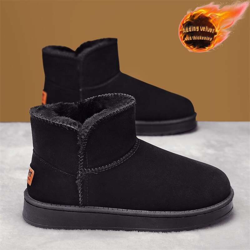 Men's Women's Warm Slip-Resistant Thick-Soled Snow Heavy-Duty Rubber Sole, Round Toe Short Ankle Boots With Faux Cover Upper, All-Terrain Tr