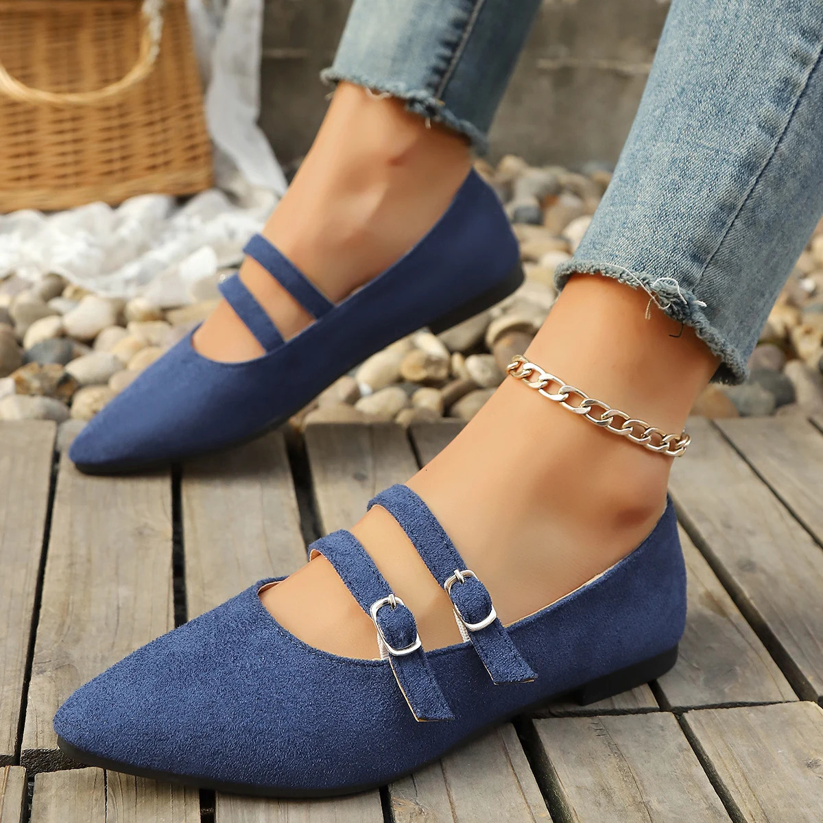 Womens Niche PointedToe LeopardPrint Shoes FrenchStyle SlipOn Loafers with Ankle Strap Ideal for Daily Commute 251016 - view 4