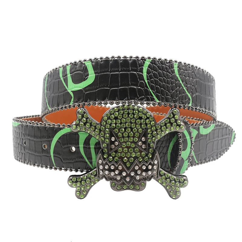 Skull Rhinestone Belt Y2K Bling Leather Belt and Diamond for Jeans for Men Women Western Cowboy Cowgirl Belts 251010