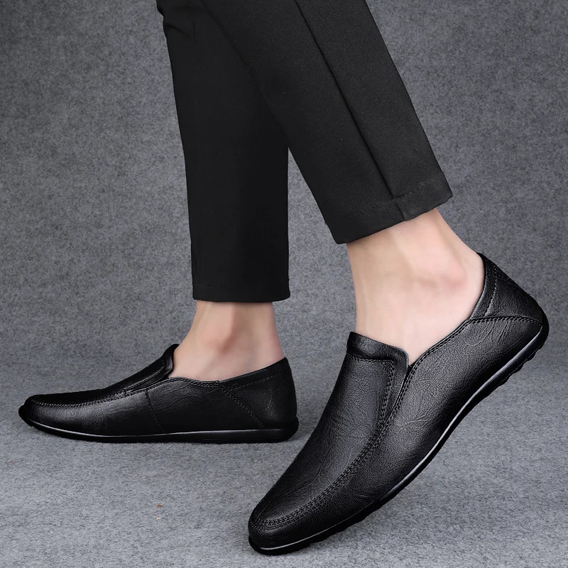 LETCOMFIT Genuine Leather Men Shoes Casual Formal Mens Loafers Breathable Slip on Low Top Middle Aged Males Work Footwear 251013