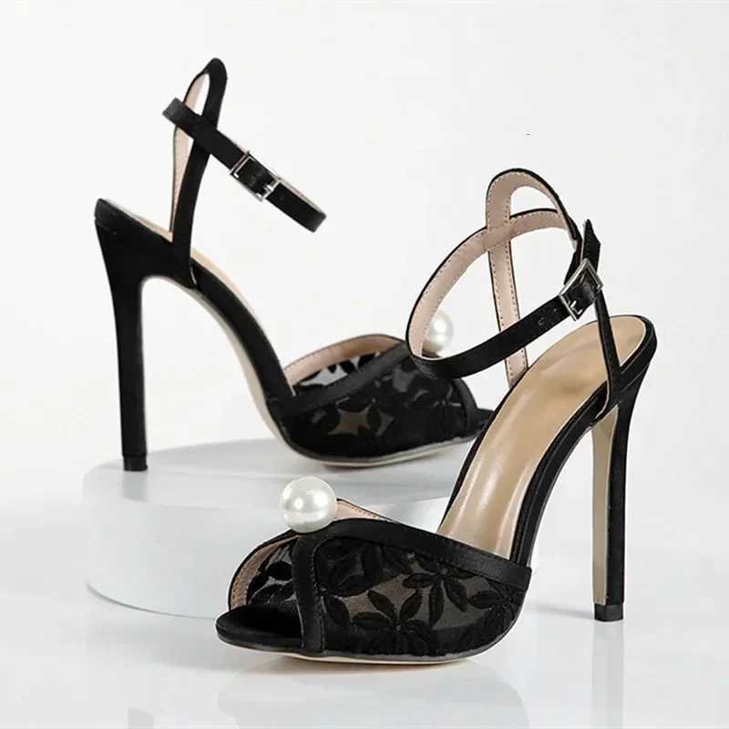 Luxury String Bead Open Toe Sexy Lace Sandals Women Ankle Buckle Strap Stiletto Heels Party Prom Shoe Summer Pumps Zapatos Mujer Z251015