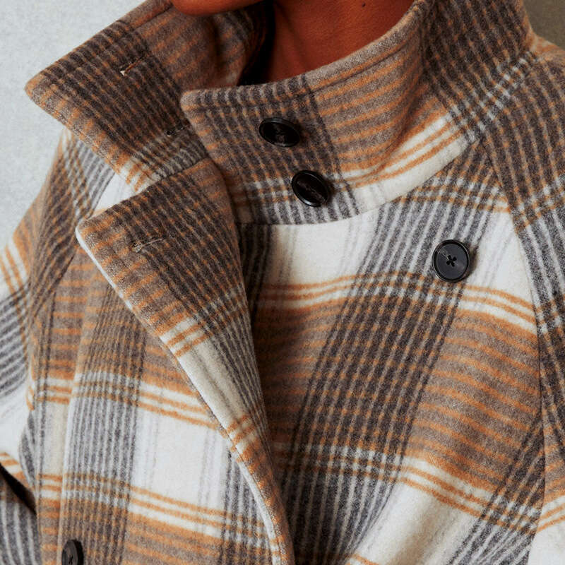 Color-Block Plaid Coat Autumn Winter New Women's Waist-Tied Overcoat B5